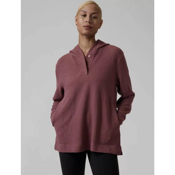 Athleta Size XXS Coaster Luxe Waffle Hoodie Sweatshirt in Tawny Rose Oversized - Picture 1 of 11